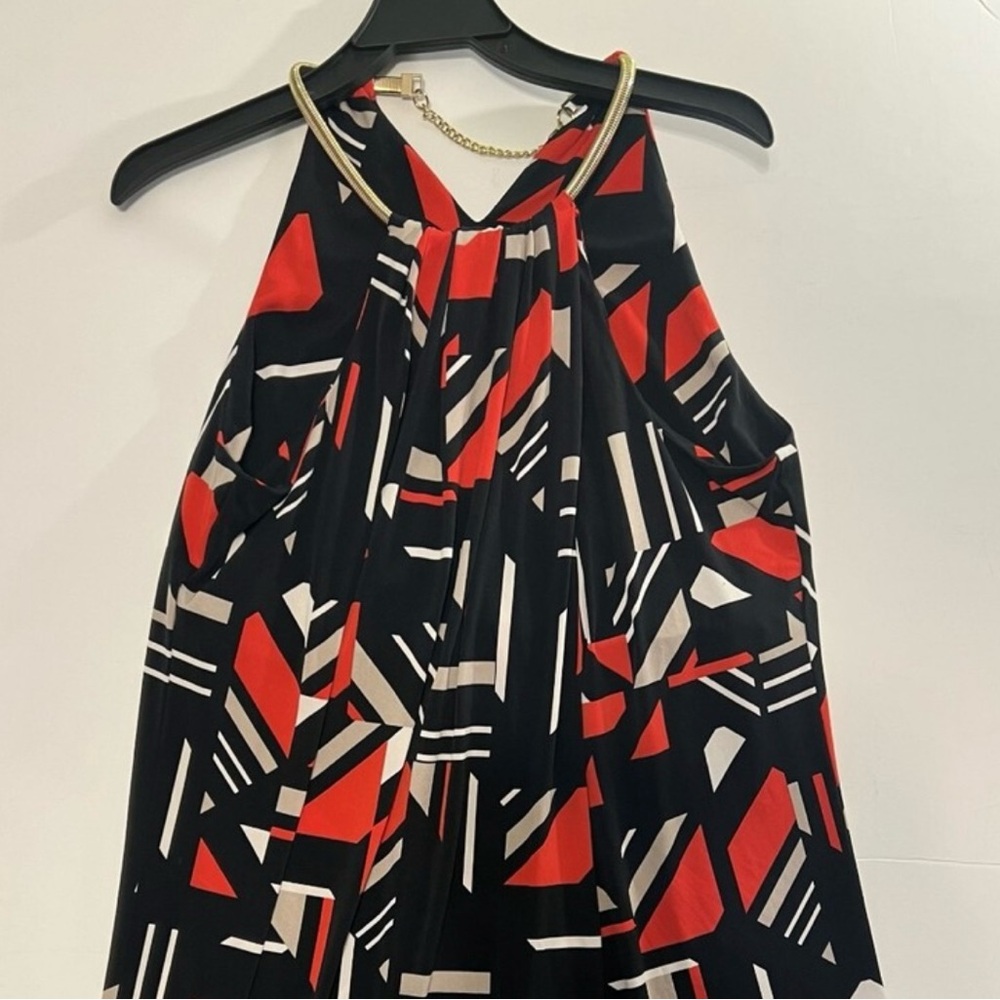 Calvin Klein Collection Geometric Red and Black Blouse